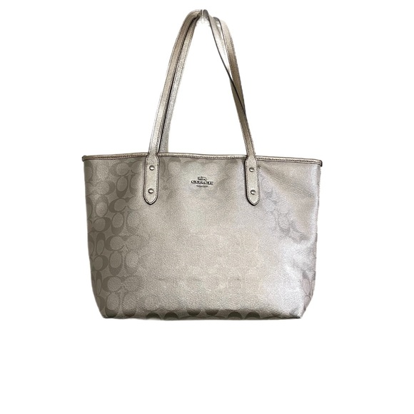 *RARE* Coach City Zip Tote Signature Metallic Gold Platinum Bag. - Picture 2 of 12